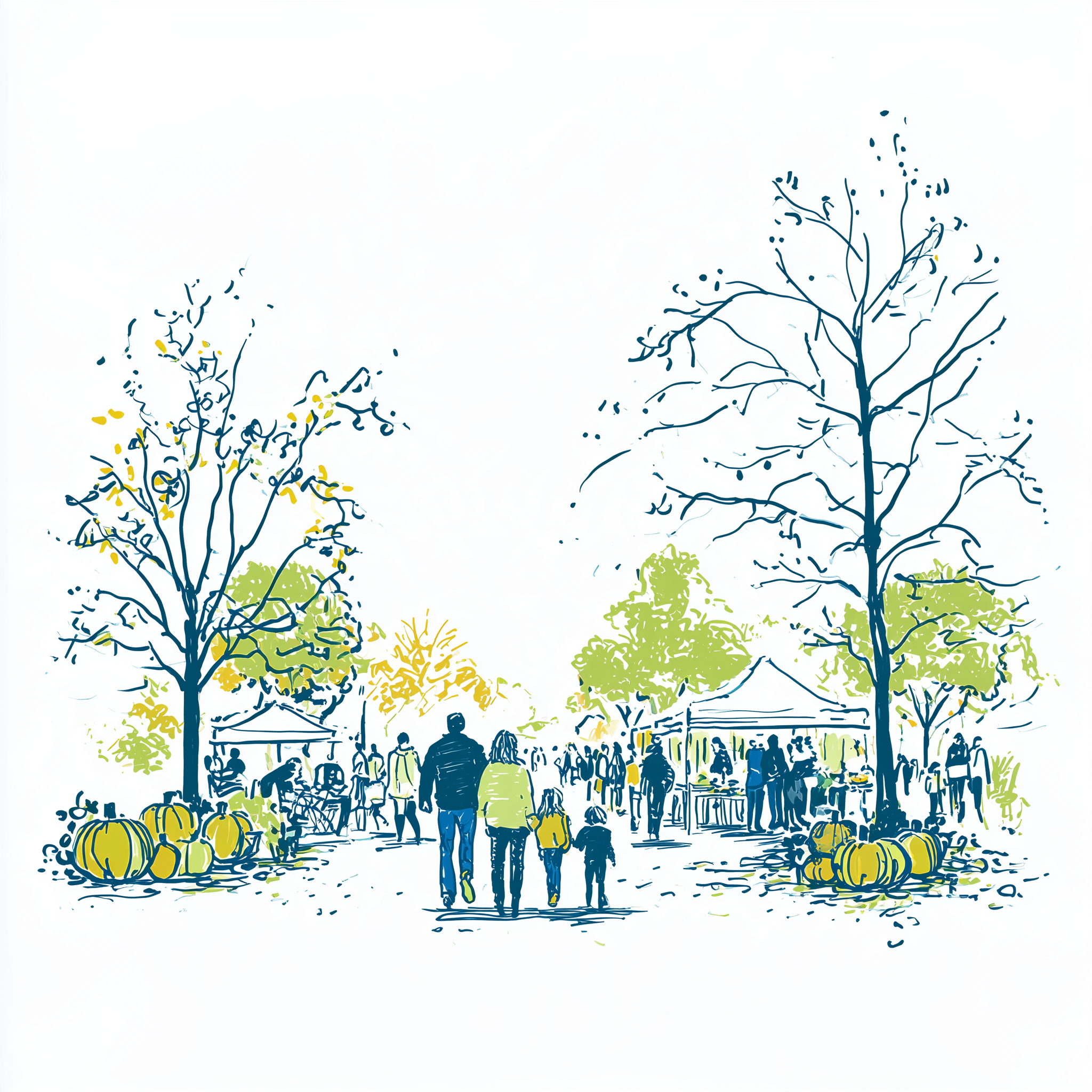 An illustrated autumn market in Parker
